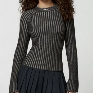 Steve Madden Gray Striped V-Neck Sweater